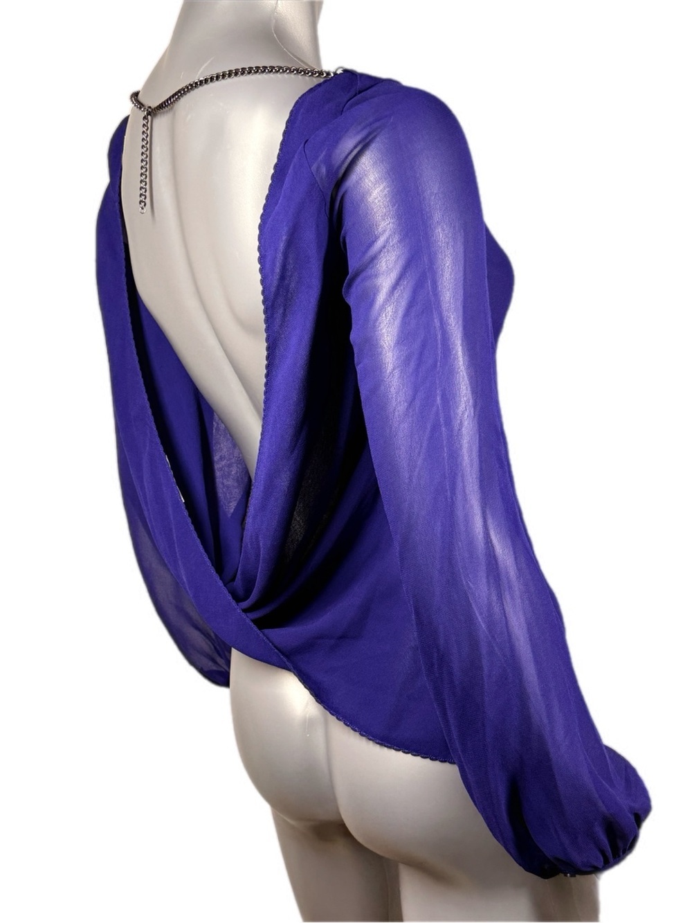 Armani Exchange | Vintage Sheer Purple Long-Sleeve Blouse Chain Neckline back - Picture 5 of 14